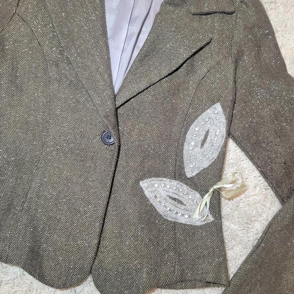 💄Vintage y2k Brown Pinstripe Silver Threaded Cropped Collar Blazer Jacket💄 - Picture 3 of 7